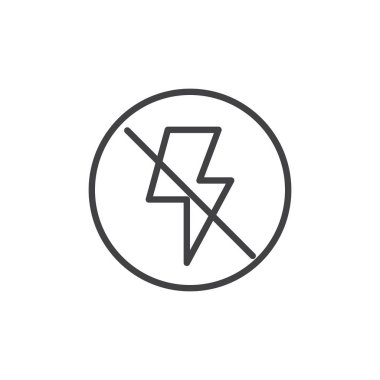 Kamera flaşı satırı simgesi, Anahat vektör işareti, üzerinde beyaz izole doğrusal stil piktogram. Hiçbir fotoğraf birden parlamak ışık sembolü, logo illüstrasyon. Düzenlenebilir kontur