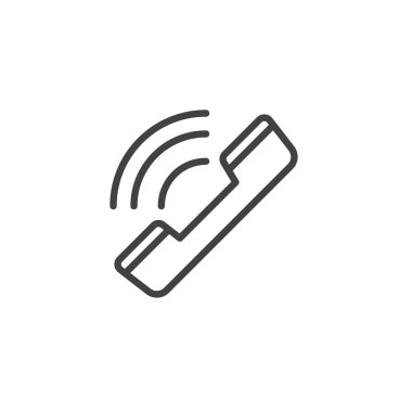 Telefon hattı simgesini çalıyor, Anahat vektör işareti, üzerinde beyaz izole doğrusal stil piktogram. Telefon görüşmesi sembolü, logo illüstrasyon. Düzenlenebilir kontur