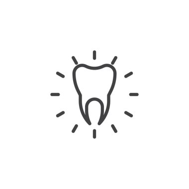 Sağlıklı temiz diş satırı simgesi, Anahat vektör işareti üzerinde beyaz izole doğrusal stil piktogram. Ağız diş hijyen, diş bakımı sembolü, logo illüstrasyon. Düzenlenebilir kontur