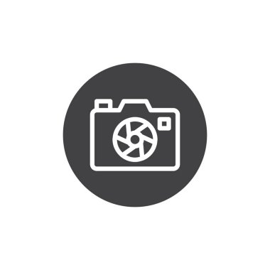 Fotoğraf kamera diyafram simge vektör, dolu düz işareti, üzerinde beyaz izole katı piktogram. Kamera odak sembolü, logo illüstrasyon.