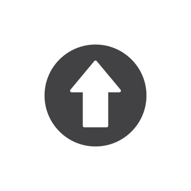 Simge vektör, yukarı ok düz işareti, üzerinde beyaz izole katı piktogram dolu. İleri ok sembolü, logo illüstrasyon.