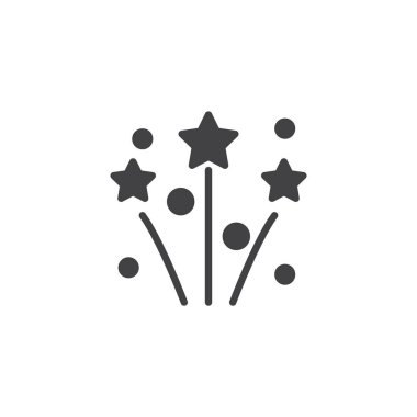 Kutlama havai fişek simge vektör, düz işareti, üzerinde beyaz izole katı piktogram dolu. Yıldız sembolü, logo illüstrasyon selam