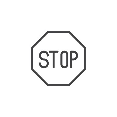 Yol işaret durdurmak satırı simgesi, Anahat vektör işareti, üzerinde beyaz izole doğrusal stil piktogram. Sembol, logo illüstrasyon durdurmak. Düzenlenebilir kontur