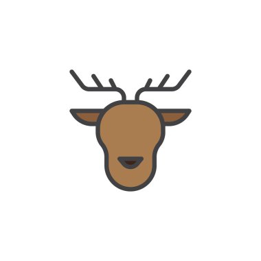 Neşeli Noel Ren geyiği kafası dolu anahat simgesini, çizgi vektör işareti, üzerinde beyaz izole doğrusal renkli sembol. Sembol, logo illüstrasyon. Piksel mükemmel vektör grafikleri