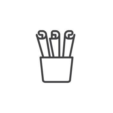 Kağıt rulolar bir sepet çizgisi simgesinde Anahat vektör işareti, üzerinde beyaz izole doğrusal stil piktogram. Sembol, logo illüstrasyon. Düzenlenebilir kontur