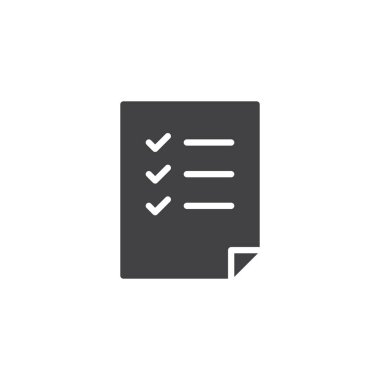 Liste con vektör, dolu düz işareti, üzerinde beyaz izole katı piktogram denetleyin. Belge formu sembolü, logo illüstrasyon.