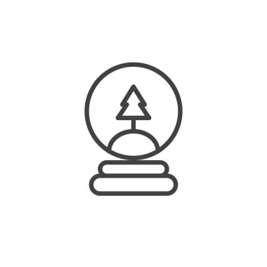 Noel kar küresi ile Noel ağacı satırı simgesi, Anahat vektör işareti, üzerinde beyaz izole doğrusal stil piktogram. Sembol, logo illüstrasyon. Düzenlenebilir kontur