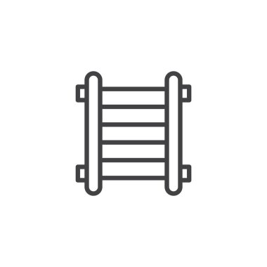 Merdiven satırı simgesi, vektör işareti, anahat üzerinde beyaz izole doğrusal stil piktogram. Merdiven sembolü, logo illüstrasyon. Düzenlenebilir kontur