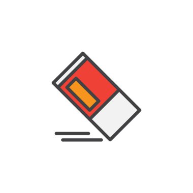 Silgi doldurulmuş anahat simgesini, çizgi vektör işareti, üzerinde beyaz izole doğrusal renkli sembol. Kauçuk eraser sembolü, logo illüstrasyon. Piksel mükemmel vektör grafikleri