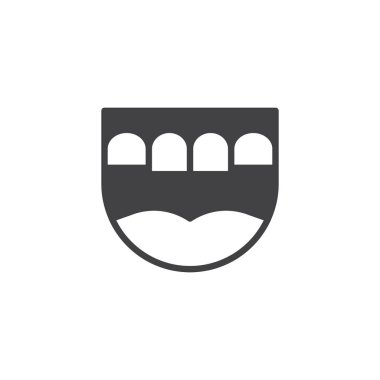 Diş çene simge vektör, düz işareti, üzerinde beyaz izole katı piktogram dolu. Protez diş sembolü, logo illüstrasyon.