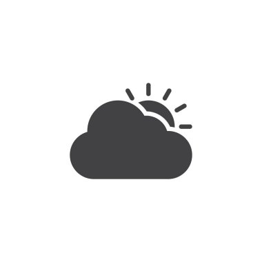 Bulut ve güneş vektör simgesi. Mobil kavramı ve web tasarım için düz işareti dolu. Bulutlu gün güneşli hava basit katı simgesi. Kısmen güneşli sembol, logo illüstrasyon. Vektör grafikleri