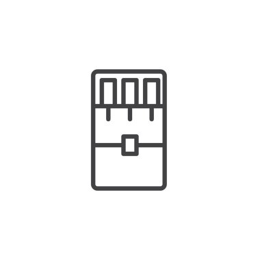 İşaretleyicileri kutu satırı simgesi, Anahat vektör işareti, üzerinde beyaz izole doğrusal stil piktogram. Fosforlu kalem simgesi, logo illüstrasyon. Düzenlenebilir kontur