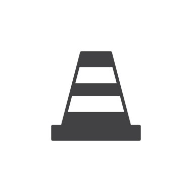 Trafik koni simge vektör, dolu düz işareti, üzerinde beyaz izole katı piktogram. Sembol, logo illüstrasyon.