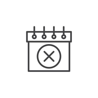 Takvim gün satırı simgesi reddetmek, vektör işareti, anahat üzerinde beyaz izole doğrusal stil piktogram. Olay sembolü, logo illüstrasyon kaldırın. Düzenlenebilir kontur