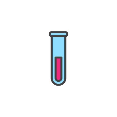 Laboratuvar cam dolu anahat simgesini, çizgi vektör işareti, üzerinde beyaz izole doğrusal renkli sembol. Test tüpü sembolü, logo illüstrasyon. Piksel mükemmel vektör grafikleri
