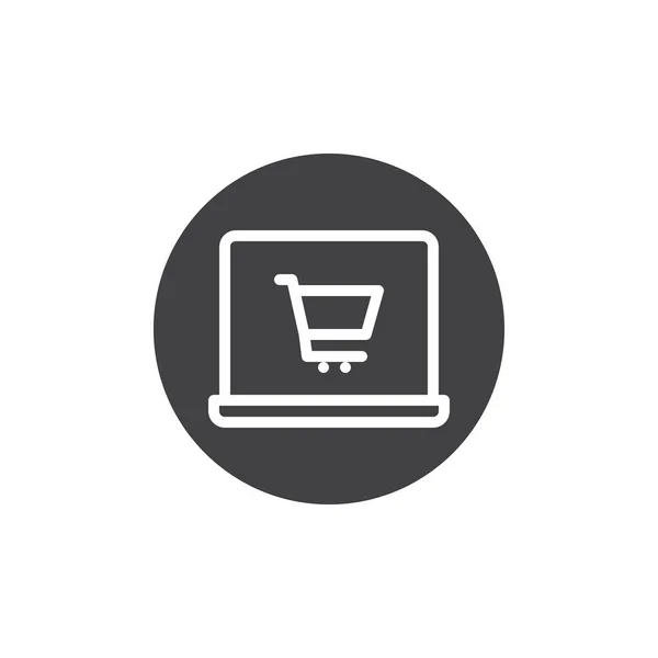 オンライン ショッピングのアイコン ベクトルはいっぱいフラット記号 白で隔離固体のピクトグラムです ラップトップ ディスプレイ シンボル ロゴの図に台車カート — ストックベクタ