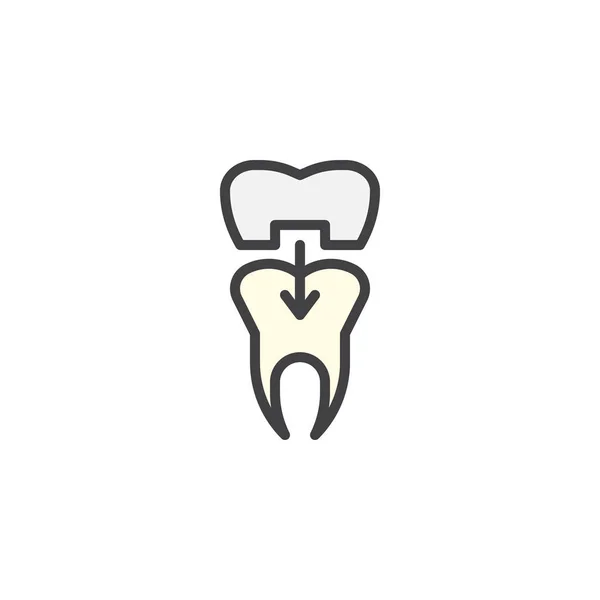 Зубная Коронка Заполнена Иконкой Контура Знаком Вектора Линии Линейной Красочной — стоковый вектор