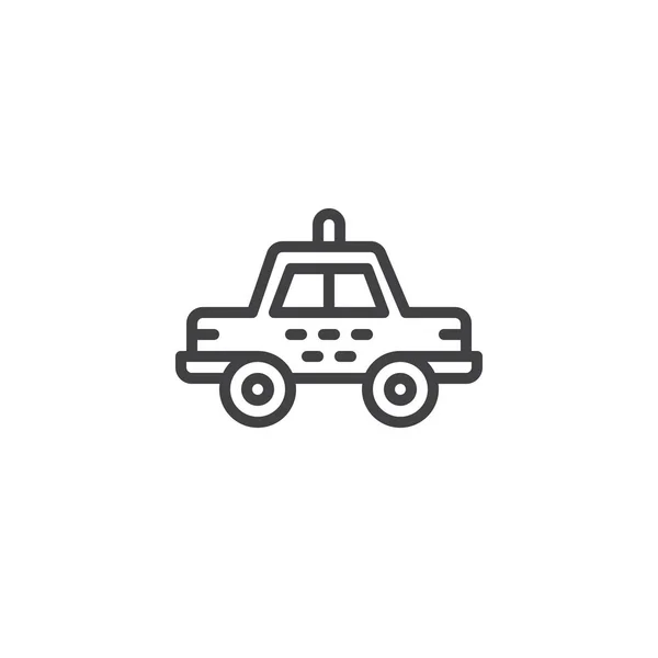 タクシーの車のラインのアイコン ベクトル記号の概要線形スタイル ピクトグラム白で隔離 シンボル ロゴの図 編集可能なストローク — ストックベクタ