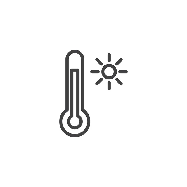 热天气温度轮廓图标 线性风格符号的移动概念和网页设计 温度计和太阳简单线矢量图标 夏季符号 徽标插图 像素完美矢量图形 — 图库矢量图片