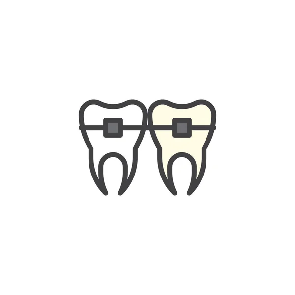 Zęby Nawiasach Wypełnionym Ikonę Konturu Linia Wektor Znak Liniowy Piktogram — Wektor stockowy