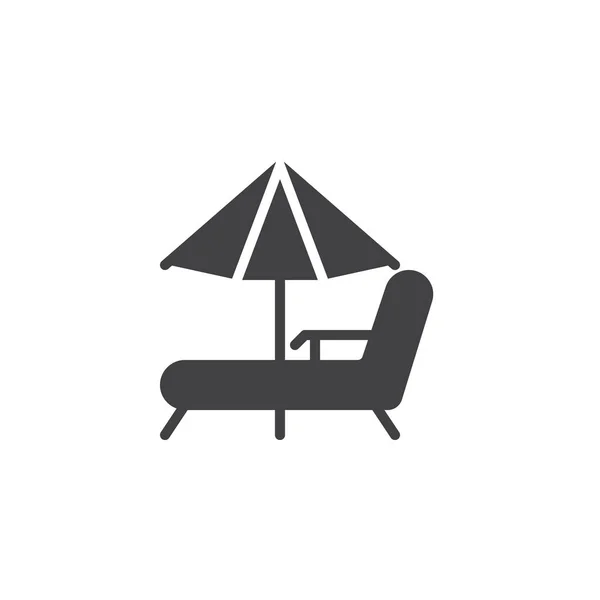 Plaj Şezlong Şemsiye Simge Vektör Dolu Düz Işareti Üzerinde Beyaz — Stok Vektör