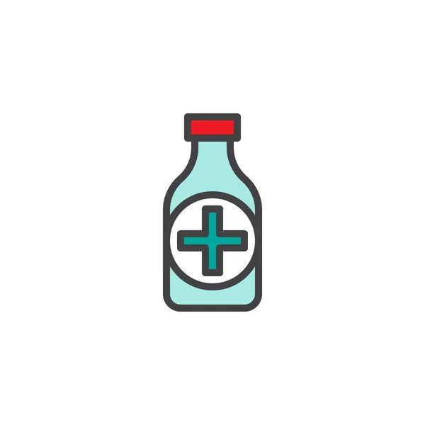 Botella Medicina Llena Icono Del Contorno Signo Vector Línea Pictograma — Archivo Imágenes Vectoriales