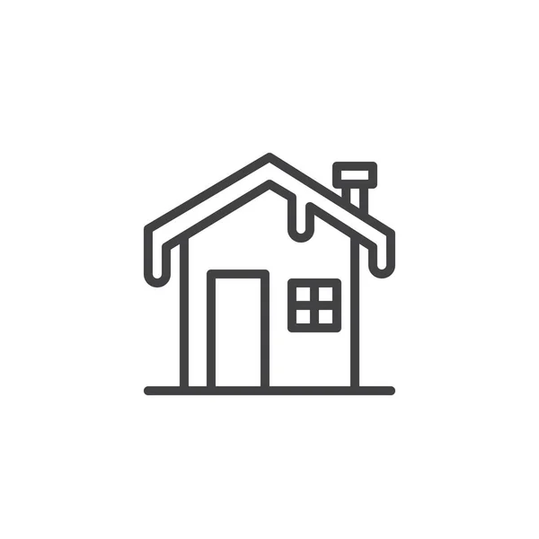 Maison Hiver Avec Icône Ligne Toit Neige Panneau Vectoriel Contour — Image vectorielle
