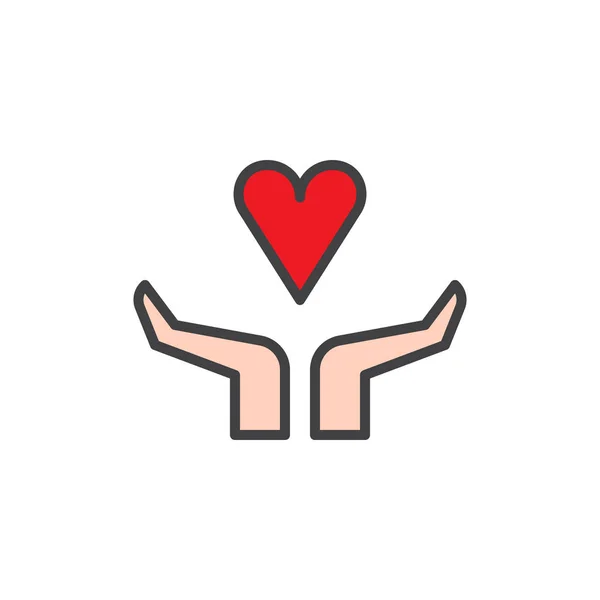 Серце Руці Заповнена Значок Контуру Лінійний Векторний Знак Лінійна Барвиста — стоковий вектор
