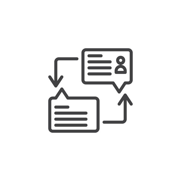 Диалог речи пузырьки линии значок, очертания векторного знака, линейный стиль пиктограммы изолированы на белом. Символ чата, иллюстрация логотипа. Штрих к таблице
