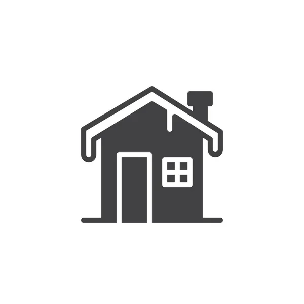 Maison Hiver Avec Icône Toit Neige Vecteur Rempli Signe Plat — Image vectorielle