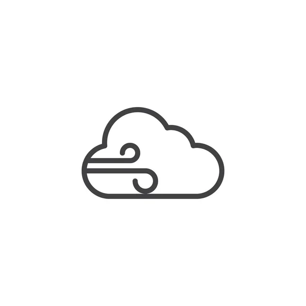 雲と風の吹く概要アイコン 携帯電話の概念と Web デザインの直線的なスタイルの標識です 風の天気予報のシンプルなラインのベクトルのアイコン シンボル ロゴの図 ピクセル完璧なベクトル グラフィック — ストックベクタ