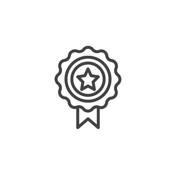 賞の星バッジ線アイコン ベクトル記号の概要線形スタイル ピクトグラム白で隔離 品質証明書スタンプ シンボル ロゴの図 編集可能なストローク — ストックベクタ