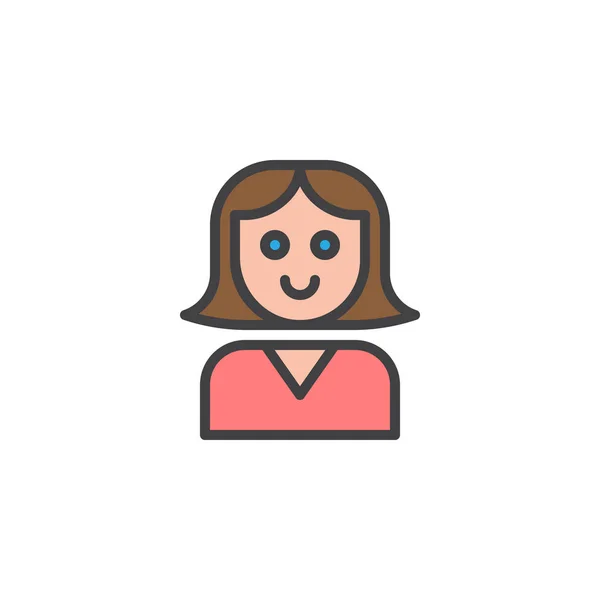 Mujer Joven Llena Icono Del Contorno Signo Vector Línea Pictograma — Vector de stock