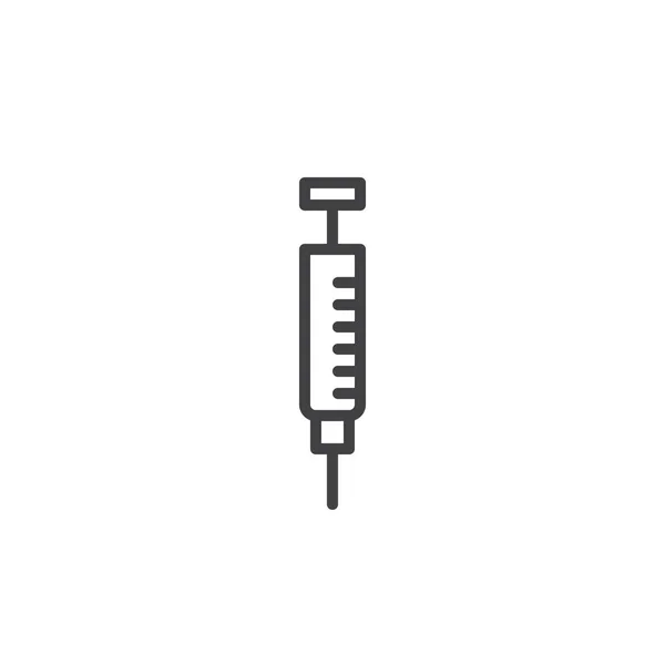 シリンジ線アイコン ベクトル記号の概要線形スタイル ピクトグラム白で隔離 医療用注射のシンボル ロゴの図 編集可能なストローク — ストックベクタ