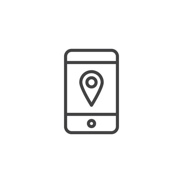 Gps Pin Het Pictogram Van Lijn Van Mobiele Telefoon Scherm — Stockvector