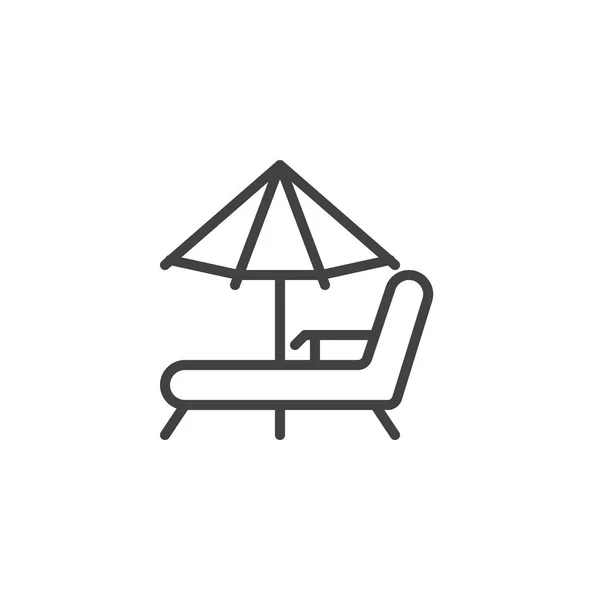 Strand Chaise Lounges Paraplu Lijn Pictogram Omtrek Vector Teken Lineaire — Stockvector