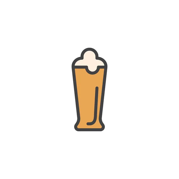 Cerveza Llena Vidrio Icono Del Contorno Signo Vector Línea Pictograma — Vector de stock