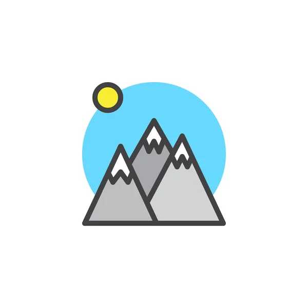 Picos Montaña Invierno Sol Lleno Icono Del Contorno Signo Vector — Vector de stock