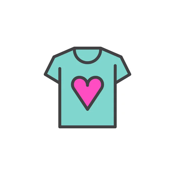 Shirt Met Hart Gevuld Overzicht Pictogram Lijn Vector Teken Lineaire — Stockvector