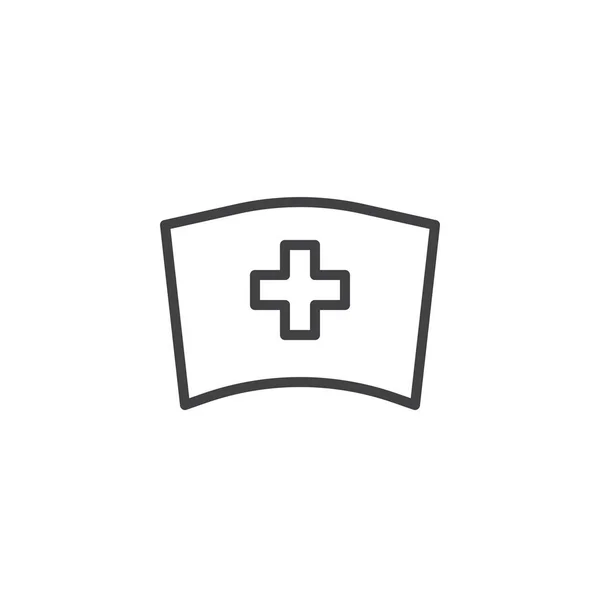 Tıbbi Hemşire Şapka Satırı Simgesi Anahat Vektör Işareti Üzerinde Beyaz — Stok Vektör