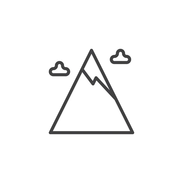 雪の山のピークと冬雲線アイコン アウトライン ベクトル記号 直線的なスタイルのピクトグラムが白で隔離 シンボル ロゴの図 編集可能なストローク — ストックベクタ