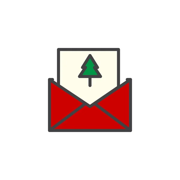 圣诞贺卡在一个信封充满轮廓图标 线矢量符号 线性五颜六色的象形文字隔离在白色 徽标插图 像素完美矢量图形 — 图库矢量图片