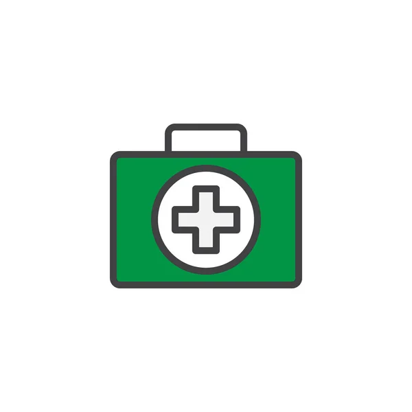 応急処置キットは アウトライン アイコン 行ベクトル記号 白で隔離線形のカラフルな絵文字に満ちています 医療ボックス記号 ロゴの図です ピクセル完璧なベクトル グラフィック — ストックベクタ