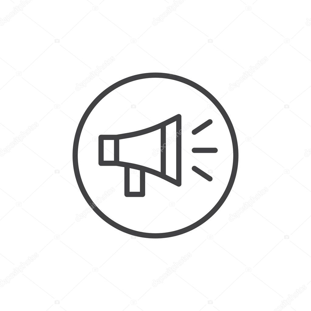 Bullhorn line icon, outline vector sign, linear style pictogram isolated on white. Speaker megaphone symbol, logo illustration. Editable stroke