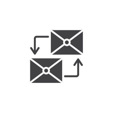 Zarflar dairesel ok simgesi olan vektör, dolu düz işareti, üzerinde beyaz izole katı piktogram. E-posta simgesi, logo illüstrasyon.