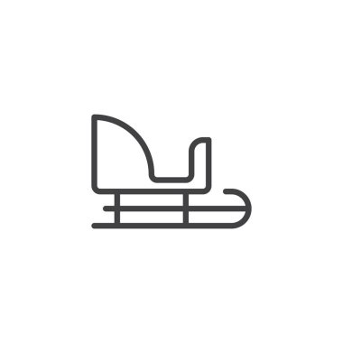 Noel Baba kızağa satırı simgesi, Anahat vektör işareti üzerinde beyaz izole doğrusal stil piktogram. Kış kızak sembolü, logo illüstrasyon. Düzenlenebilir kontur