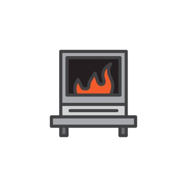 Noel Şömine doldurulmuş anahat simgesini, çizgi vektör işareti, üzerinde beyaz izole doğrusal renkli sembol. Sembol, logo illüstrasyon. Piksel mükemmel vektör grafikleri