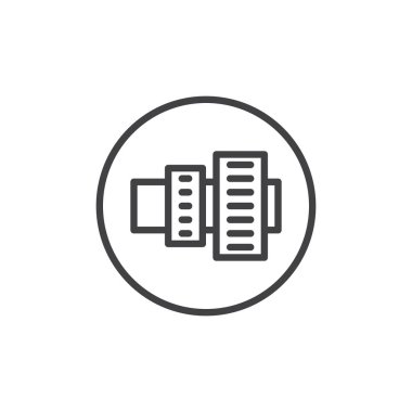 Kamera fotoğraf lens satır simgesi, Anahat vektör işareti üzerinde beyaz izole doğrusal stil piktogram. Sembol, logo illüstrasyon. Düzenlenebilir kontur