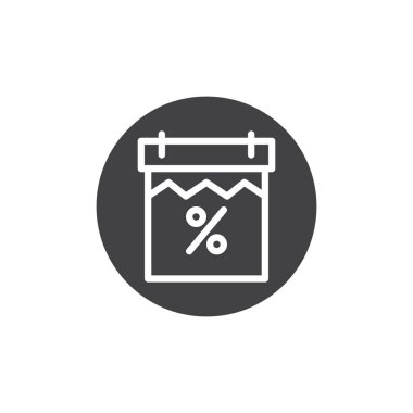 Satılık takvim tarih sayfa simge vektör, düz işareti, üzerinde beyaz izole katı piktogram dolu. Sembol, logo illüstrasyon.