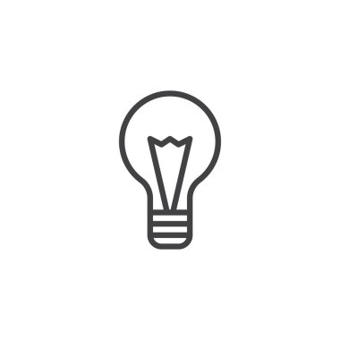 Ampul çizgisi simgesi, taslak vektör işareti, beyaz üzerine izole edilmiş doğrusal resim. Fikir sembolü, logo çizimi. Düzenlenebilir vuruş